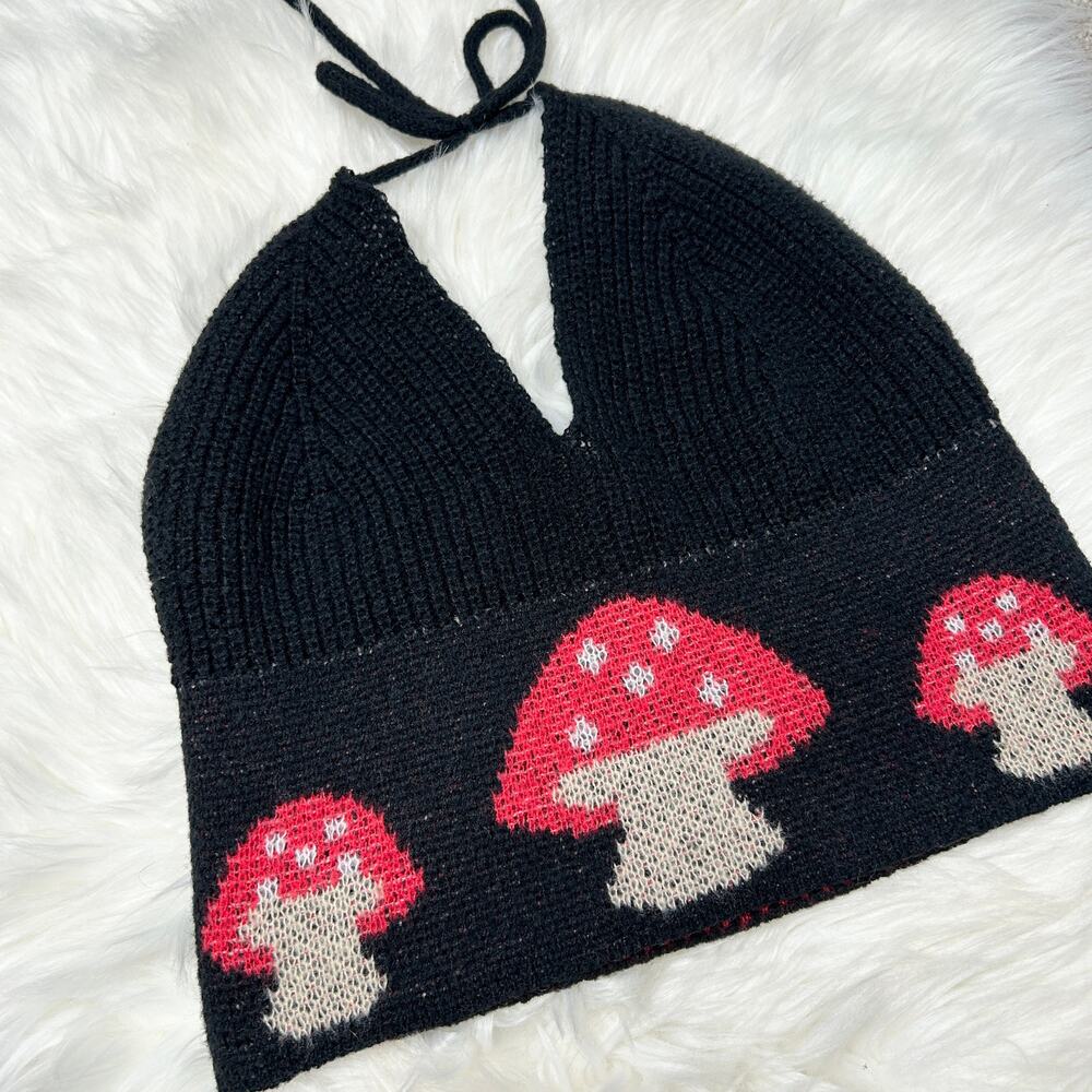Mushroom Knit Crop Top Size Small Fairy Grunge Goblin Nature Earthy Boho Cottage - Picture 3 of 5